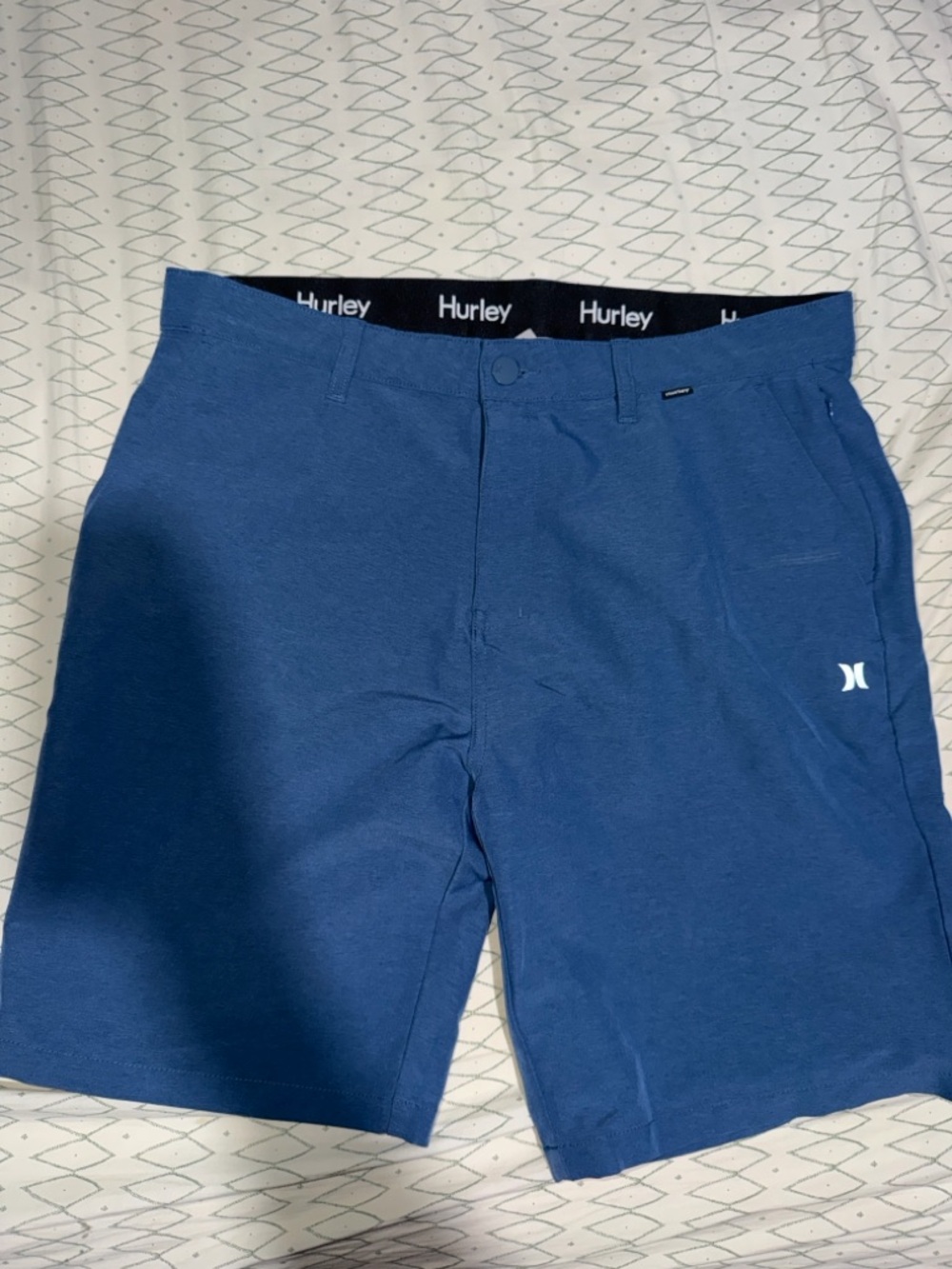 Hurley Blue Athletic Shorts with Black Branded Waistband